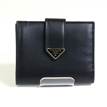 Pre-Owned PRADA City Calf Tab 1MV204 Bi-fold Wallet Black NERO Compact Unused