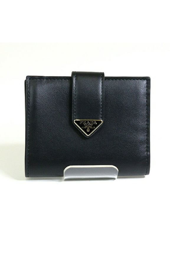 Pre-Owned PRADA City Calf Tab 1MV204 Bi-fold Wallet Black NERO Compact Unused
