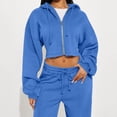 thumbnail image 4 of Womens 2 Piece Outfits Sweatsuit Crop Hooded Pullover Sweatshirt Top Jogger Sweatpants Tracksuits Set, 4 of 9