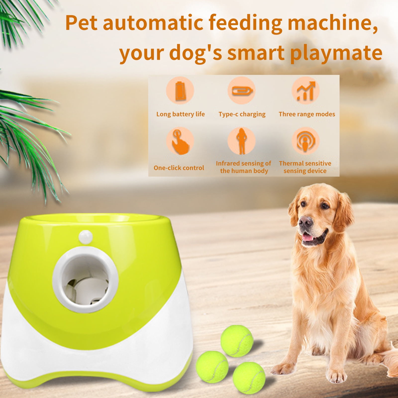 Automatic Ball Launcher for Dogs Tennis, Feeder Ball Launcher Dog Toy Ball Thrower Enrichment Toys for Dogs,Interactive Puppy for Small and Medium Size Dogs, 3 Balls Included (2 inch)