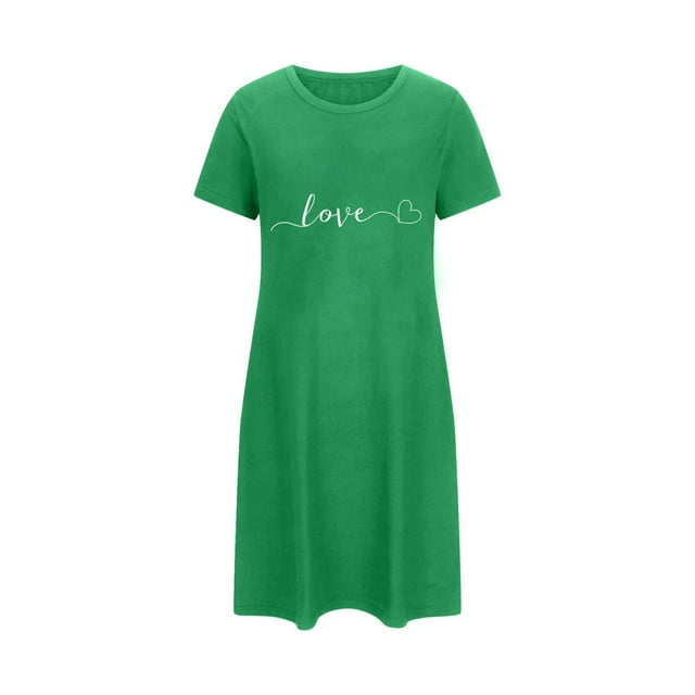 Oksale Robe de Nuit de la Saint-Valentin pour Femmes Douce et Confortable à Manches Courtes Grande Taille Robes Mignonnes Imprimées à Col Rond Mini Tenue de Nuit Décontractée Ample Respirante Robes de Nuit Vert 5TG