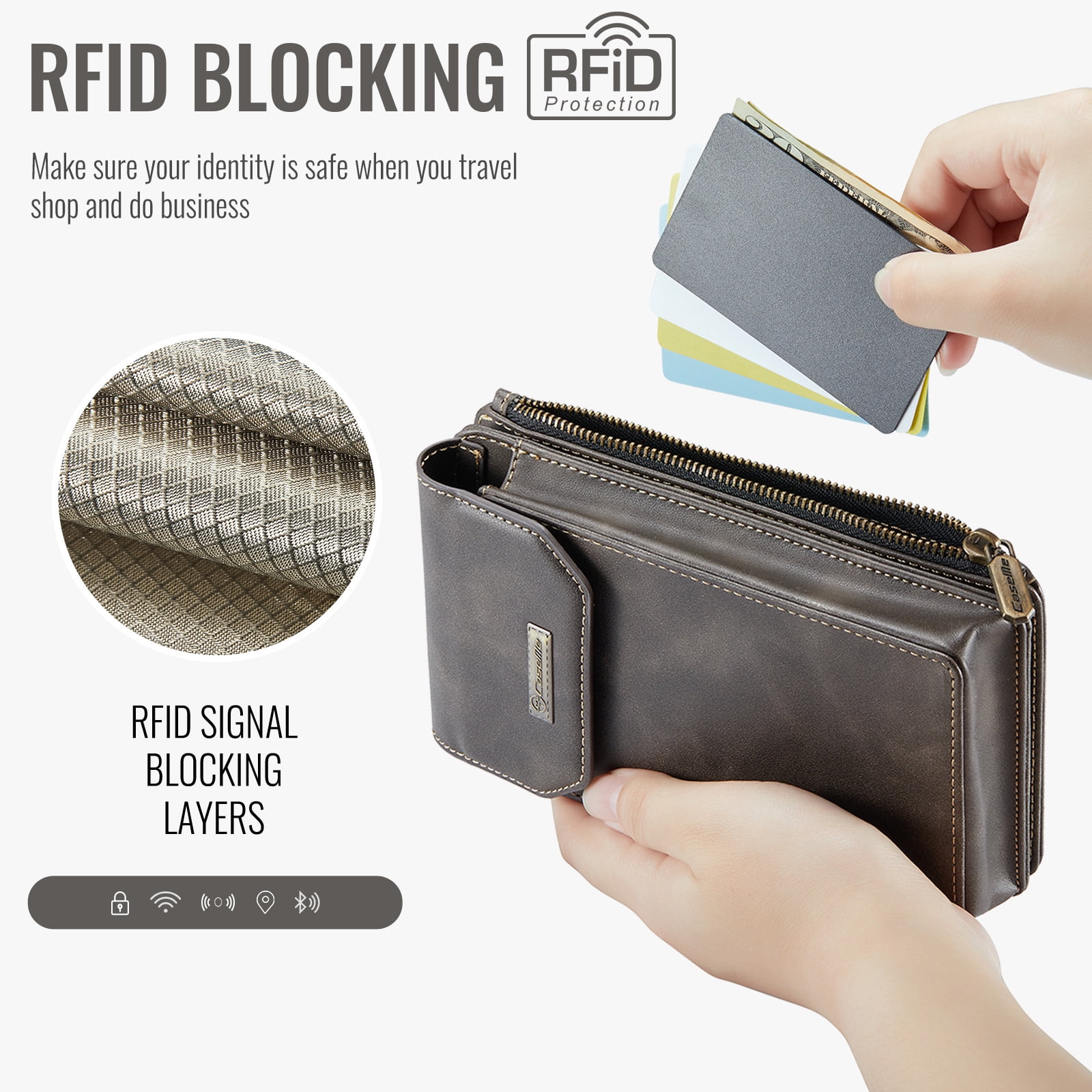 Crossbody Cell Phone Purse Bag for Women Men,Small Leather Wallet with 10 Card Slots,Zipper Pocket & Adjustable Strap Shoulder Bag Clutch with Magnetic Closure Fits Most Smartphones Under 7.3",Coffee