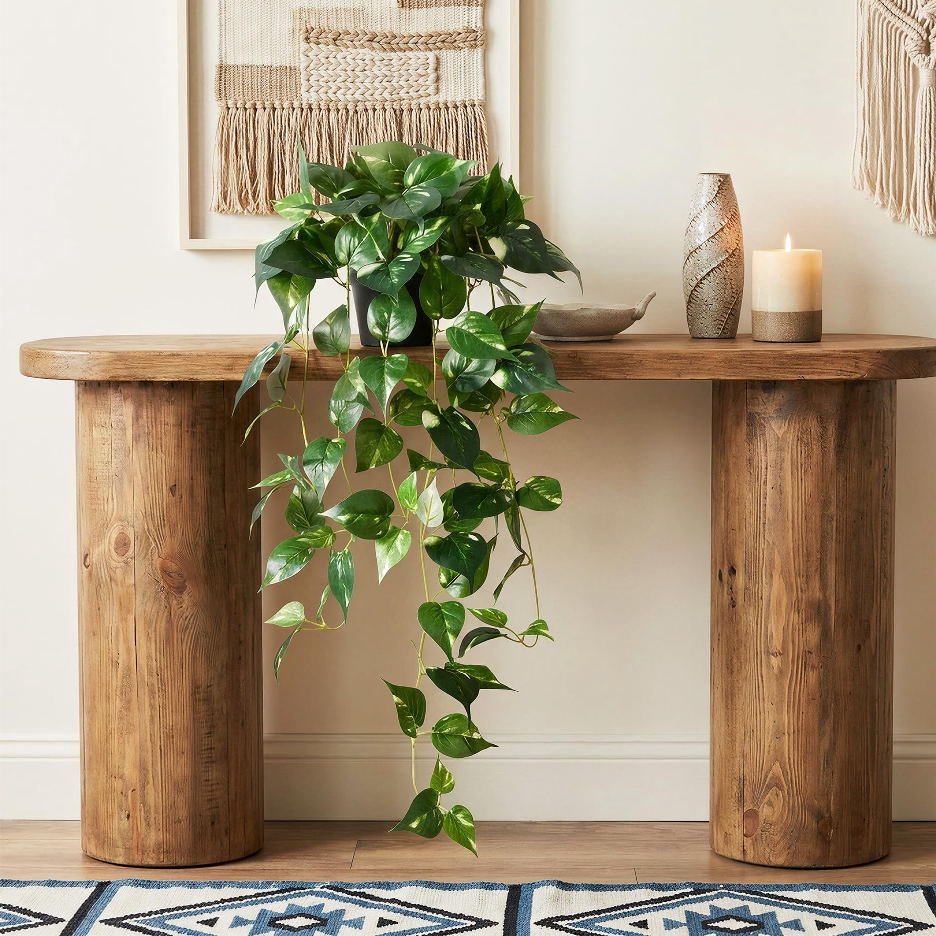 Fake Hanging Plants with Pots - Realistic Artificial Plant for Indoor Outdoor, 33In Silk Fake Potted Plants, 2PC Faux Ivy Vine for Shelf Tabletop Office Decor, Dark Green