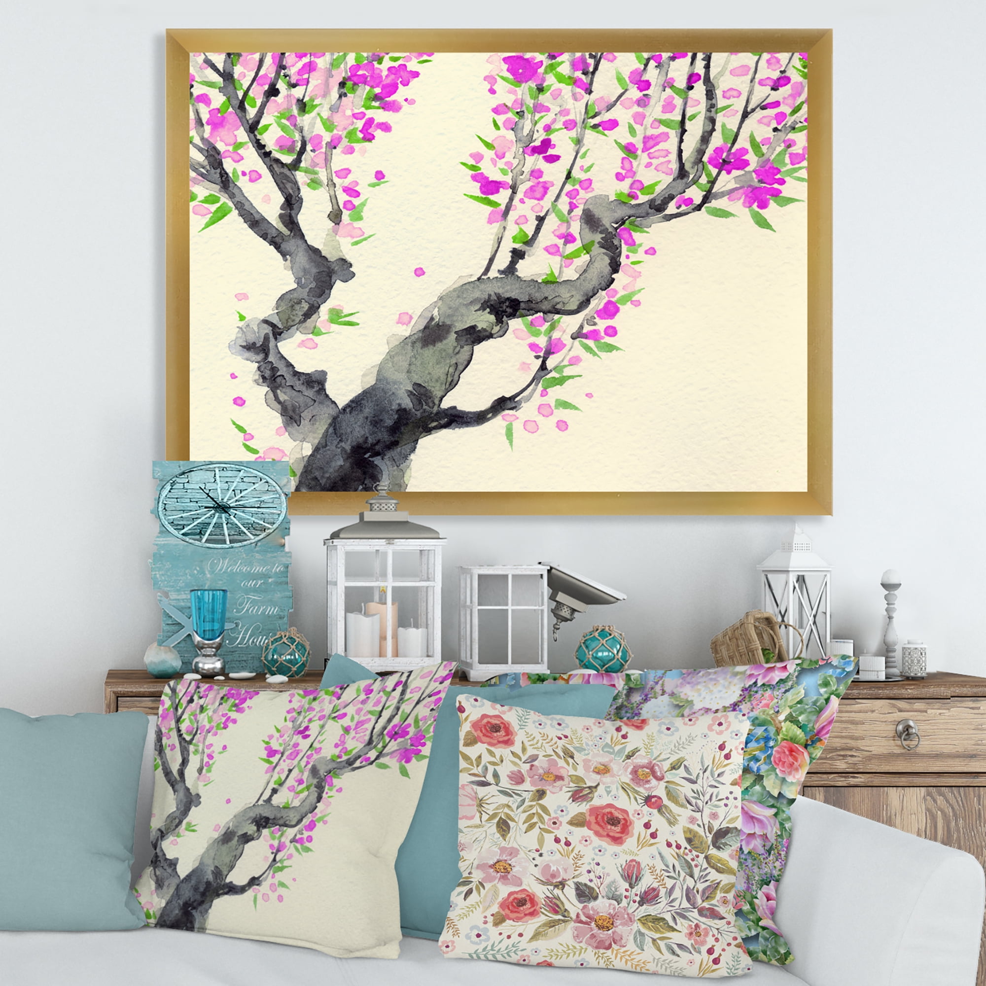 Designart 'The Japanese Tree With Purple Flowers On' Traditional Framed Art Print