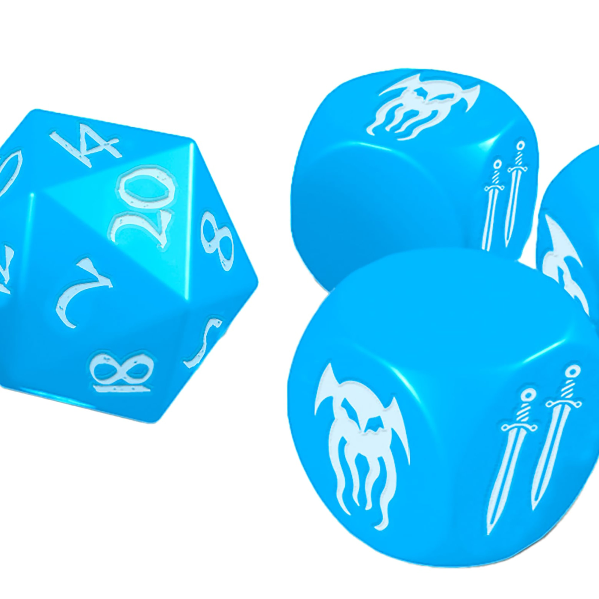 Modiphius Entertainment: Cohors Cthulhu RPG: Atlantean Crystal Dice Pack - 6 Piece Set, Blue & White, 2x d20, 4x d6, Hidden War Emblems, Accessory