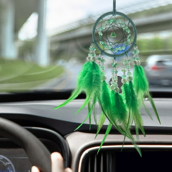 Crystal Dreamcatcher Car Pendant | Handmade Decorative Hanging Feather Ornament | Modern Boho Interior Wall, Window, Rearview Mirror Décor | 18.5in | Multicolor | 1 Pack
