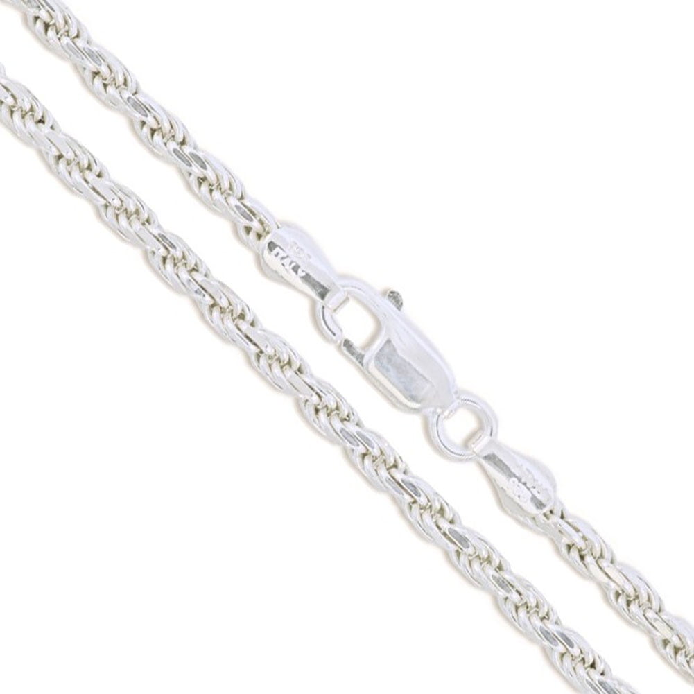 Solid 925 Sterling Silver 3mm Italian Diamond Cut Twisted Rope Chain Necklace Solid 925 Sterling Silver 3mm Italian Diamond Cut Twisted Rope Chain Necklace
