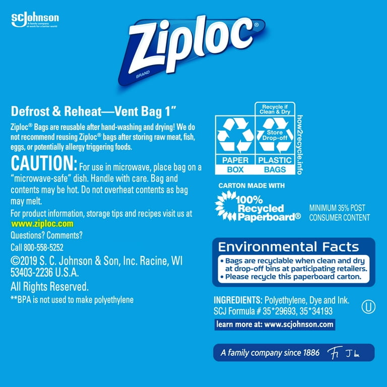 Ziploc Seal Top Pint Freezer Bags - 20 ct box