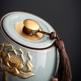 thumbnail image 3 of Ceramic Tea Storage Containers with Golden Lotus Pattern and Tassel Decoration, Vintage Chinese Style Tea Jar Tea Leaves Sealing Can Storage Can for Chocolate, Sugar, Spices, 3 of 6