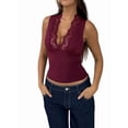 thumbnail image 2 of Women Lace Crop Tops Deep V Neck Sleeveless Slim Fit Camisole Deep Red M, 2 of 7