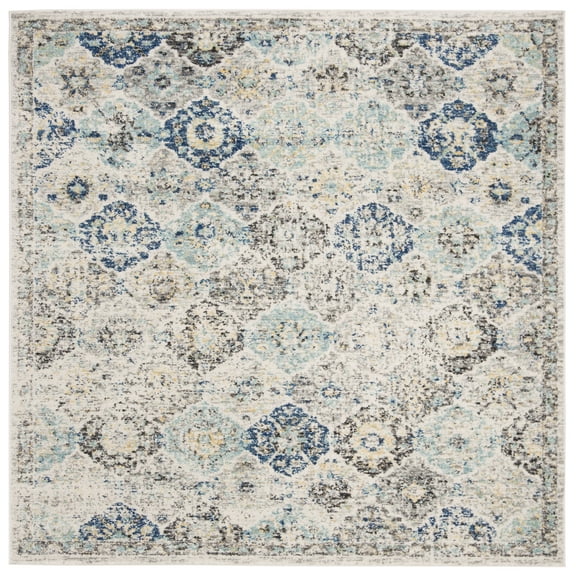 SAFAVIEH Madison Judith Distressed Area Rug, Ivory/Aqua, 8' x 8' Square