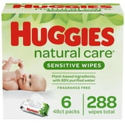 Huggies Natural Care Sensitive Baby Wipes, Unscented, 6 Flip-Top Packs (288 Wipes Total)