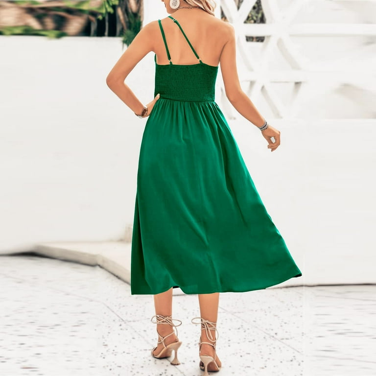 Women's Summer Sleeveless One Shoulder Dress Boho Floral Print Midi Dress High Waist A-Line Flowy Beach Sundress - Walmart.com Women's Summer Sleeveless One Shoulder Dress Boho Floral Print Midi Dress High Waist A-Line Flowy Beach Sundress - Walmart.com
