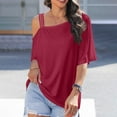 thumbnail image 3 of Otntypg Women's Sexy Off Shoulder Tops 2025 Fashion T Shirts Strappy Tunic Blouses Summer Short Sleeve Loose Fit Casual Beach Vacation Tees Wine M, 3 of 8