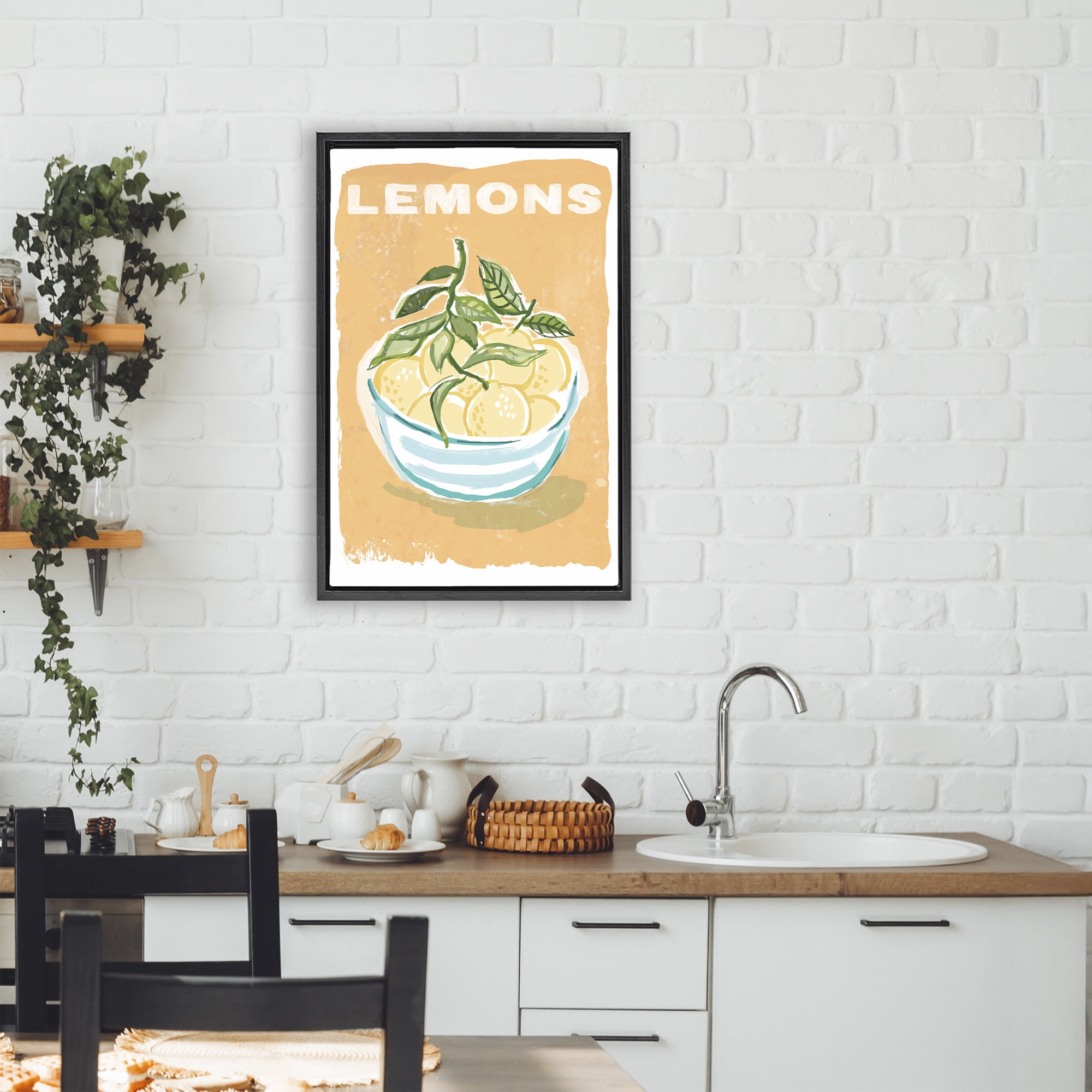 Stupell Industries Lemon Twist Motif Black Framed Floater Canvas Wall Art, design by Chad Barrett