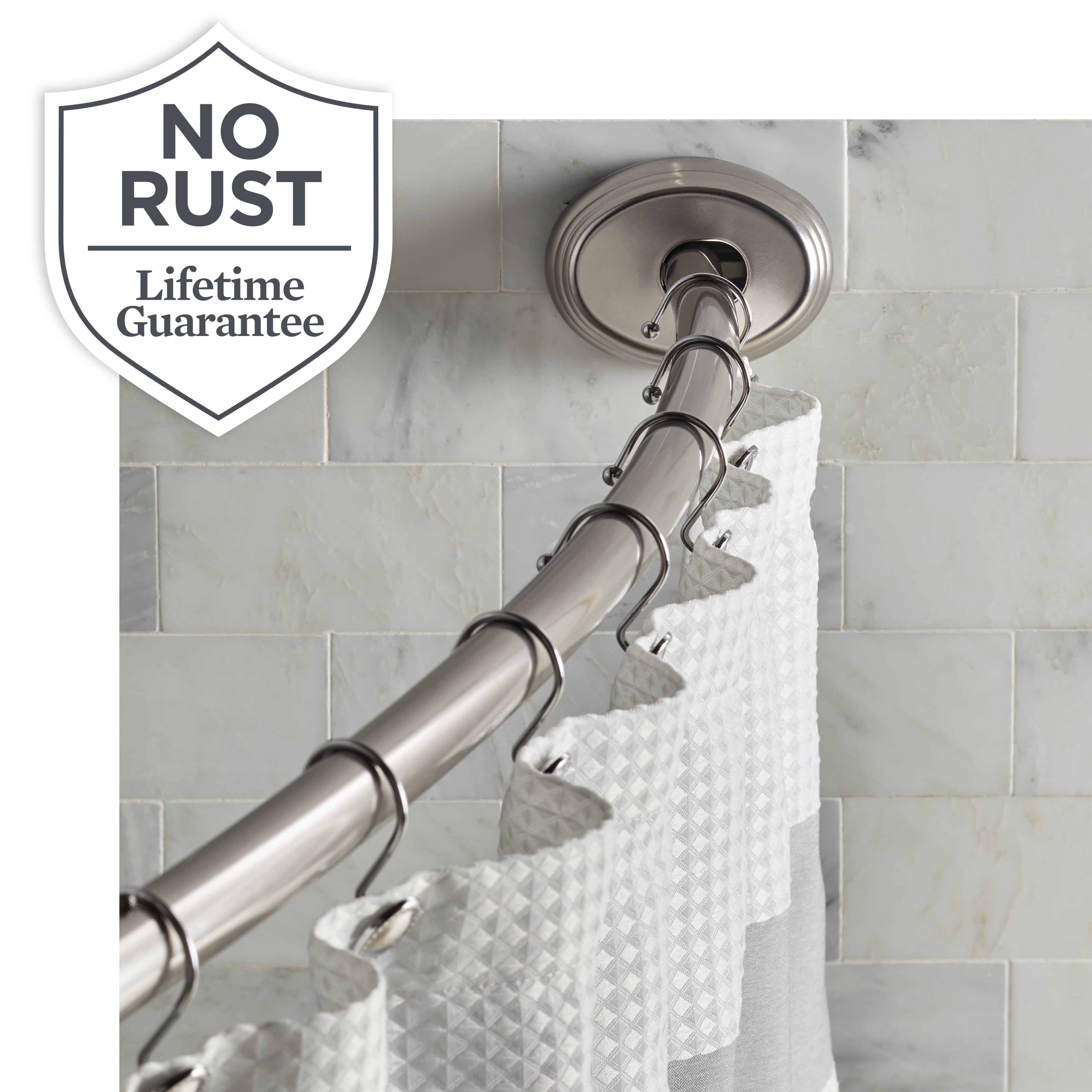 Brushed Nickel Shower Curtain Rod, 50" - 72", Better Homes & Gardens Rustproof 2-Way Mount Curved