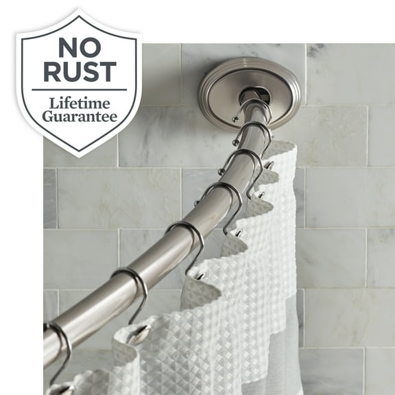 Better Homes & Gardens Dual Mount No Rust 50” to 72” Adjustable Curved Shower Curtain Rod, Nickel