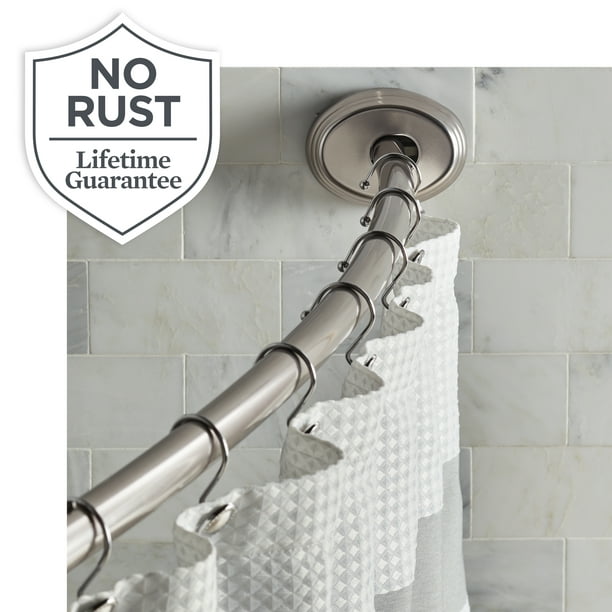 Brushed Nickel Shower Curtain Rod 50, Permanent Mount Curved Shower Curtain Rod