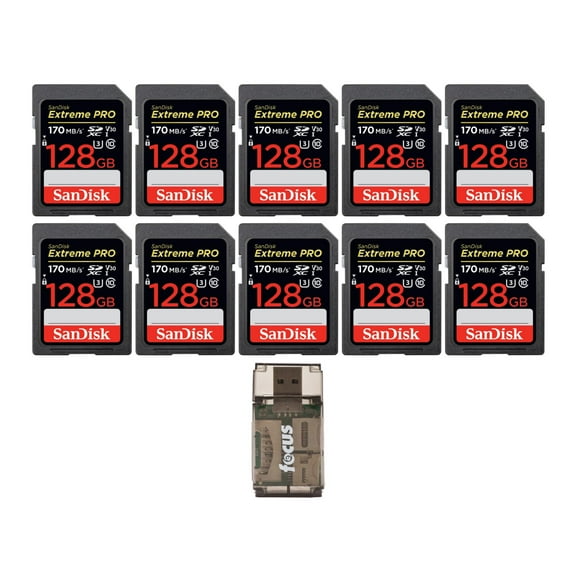 SanDisk 128GB Extreme PRO 170 MB/s UHS-I SDXC Memory Card (10-Pack) Bundle