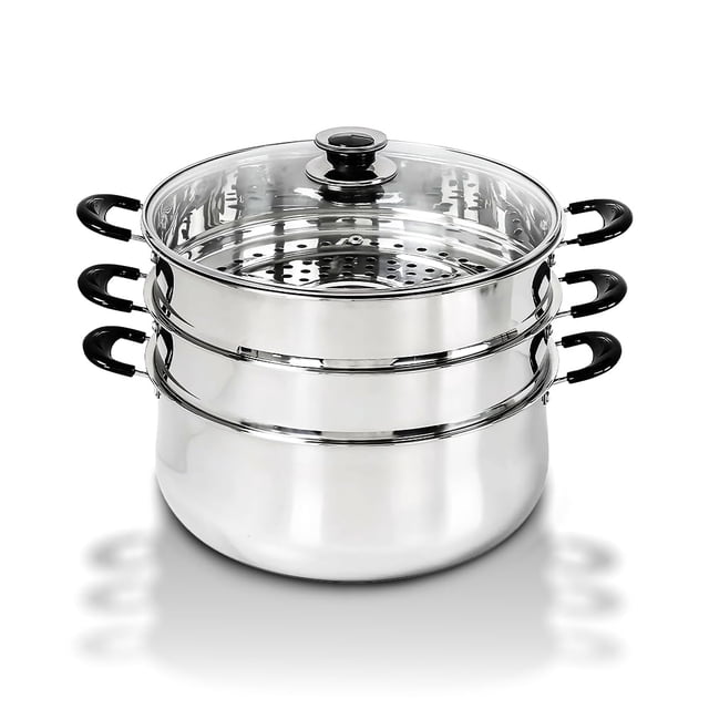 Olla vaporera de 3 niveles de acero inoxidable Concord, utensilios de cocina para cocinar al vapor, 30 cm, triple fondo