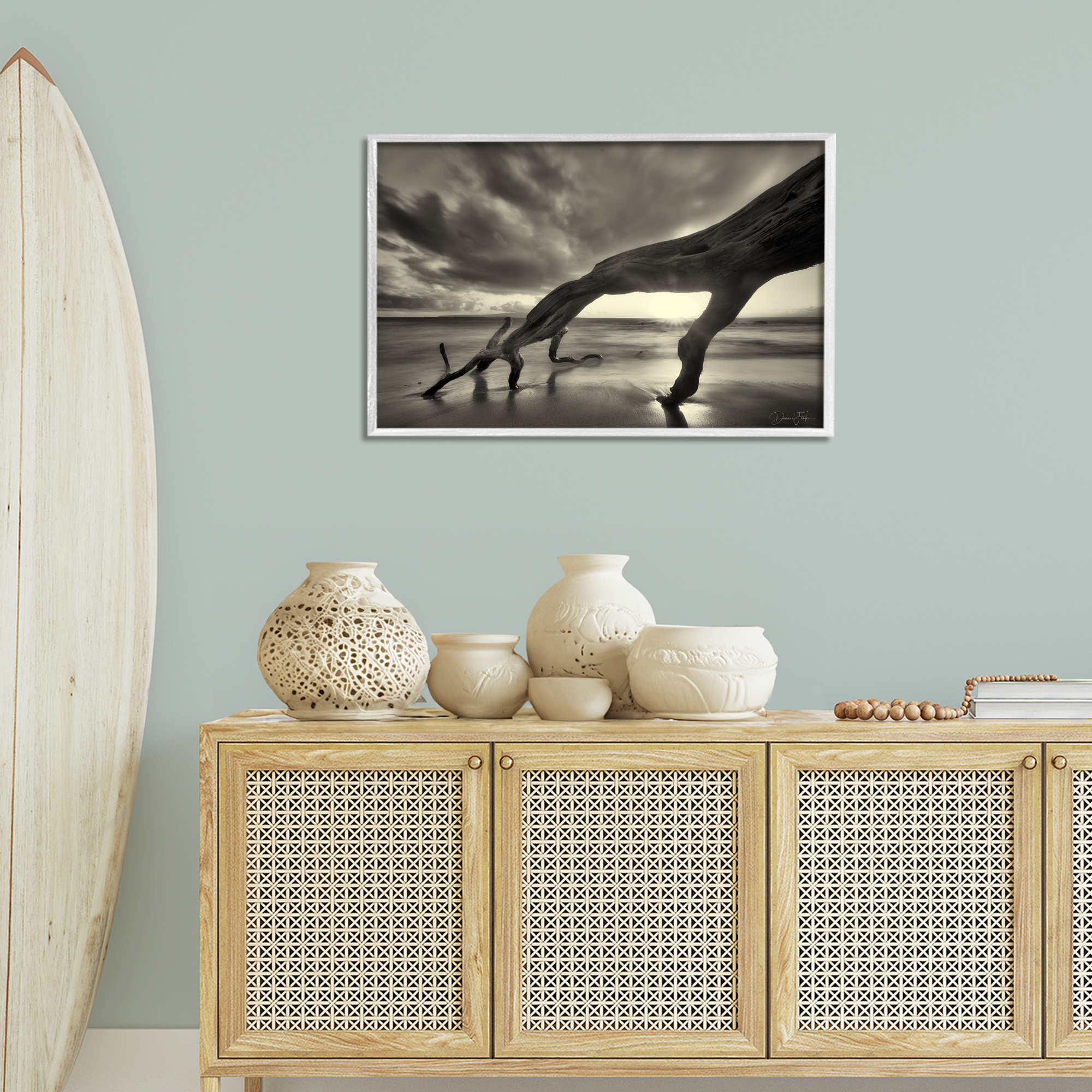 Stupell Industries Tree Trunk on Shore Landscape Photography White Framed Art Print Wall Art, 30 x 20