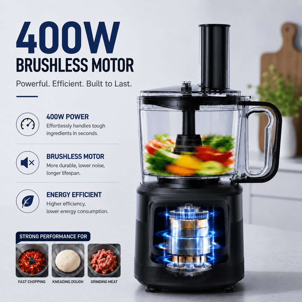Hicloud Food Processor 12 Cup, Capable of Shredding/Cutting Strips/Slicing/Kneading Dough/Beating Eggs/Mixing, For Mincing Meat or Vegetables, 3-Speed Settings + Pulse