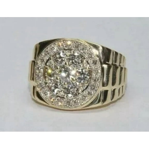 2Ct Round Cut Lab Created Diamond Men's Engagement Ring 14K Yellow Gold Plated