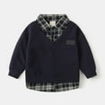 thumbnail image 2 of SUXIAN Childrens Plaid Pocket Long Sleeve Layered Sweatshirt for Boys and Girls Fall Winter Casual Comfortable Outfit Navy 3-4 Years, 2 of 3