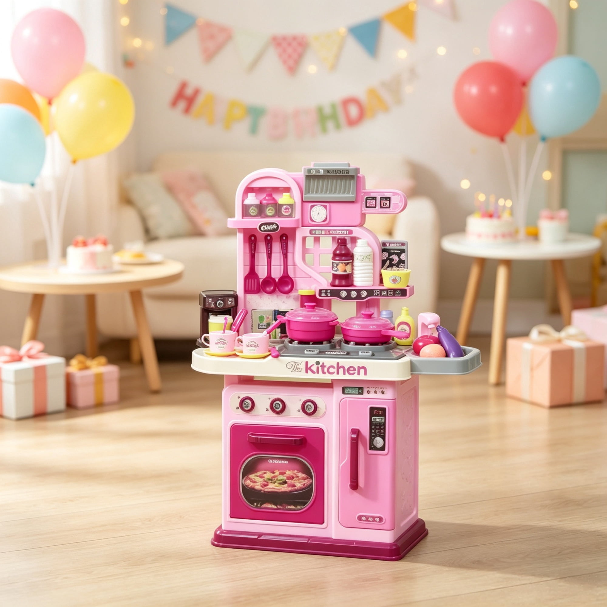 33-Piece Kids Kitchen Playset with Light and Sound for Ages 3-6
