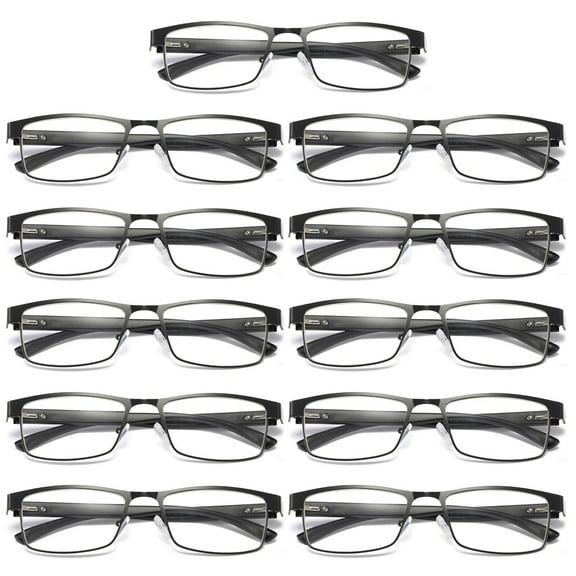 11 Pairs Mens Rectangular Blue Light Blocking Reading Glasses Spring Hinge Readers  0.75