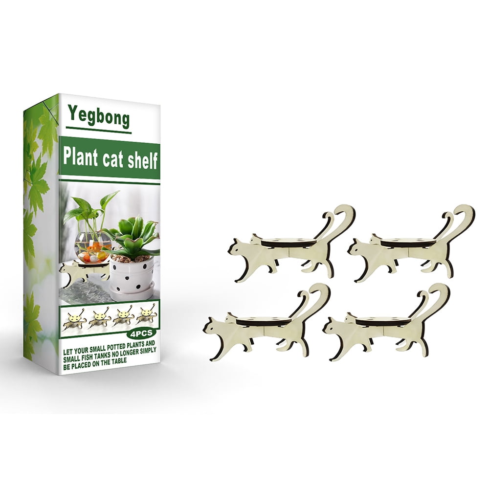 Cat Flower Pot Holder Wood Plant Stand Flower Pot Base Display Stand