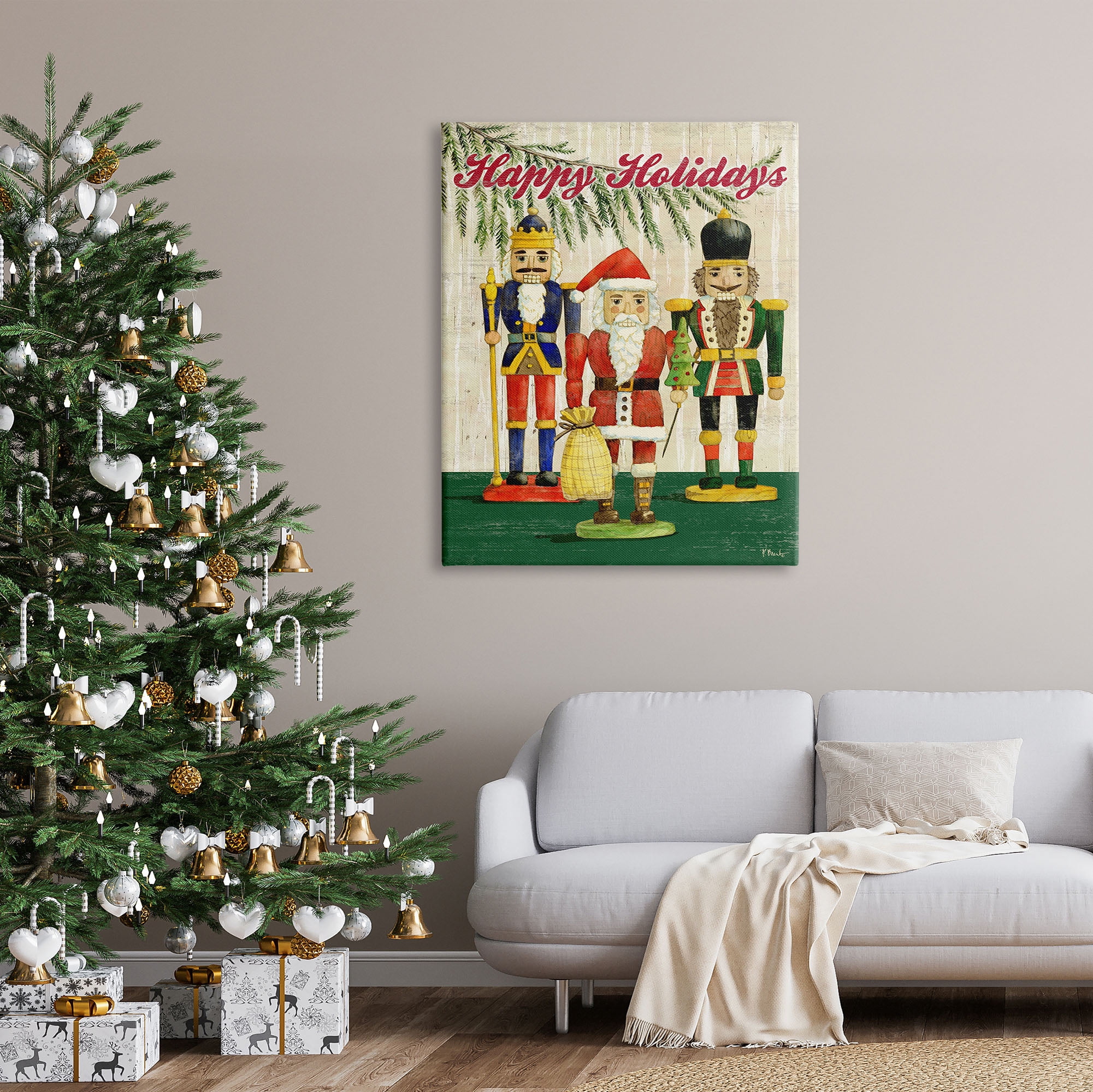 Stupell Industries Happy Holidays Nutcrackers Holiday Painting Gallery Wrapped Canvas Print Wall Art, 36 x 48