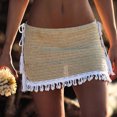 thumbnail image 2 of Traje de baño sólido de mujer Patchwork vendaje tejido conchas borlas cubrir Bikini traje de baño playa cubrir-Ups falda envolvente Wmkox8yi FGJ1576, 2 of 5