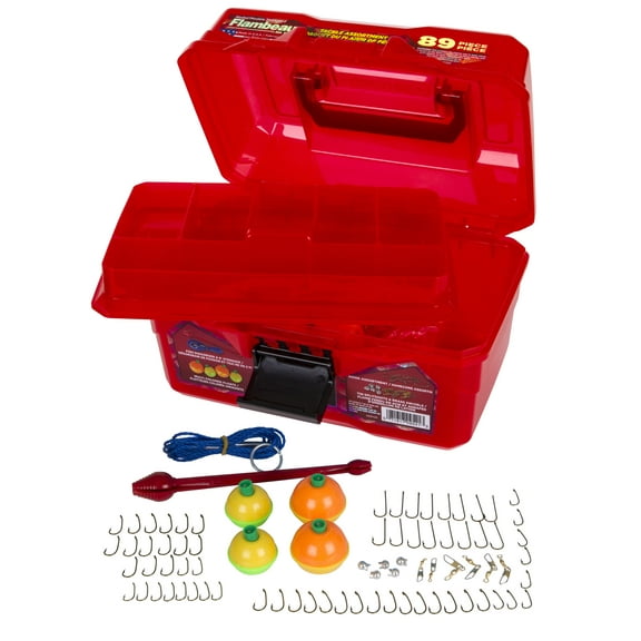 Flambeau Outdoors, Ike Bigmouth Tackle Box Kids Tackle Box 89 Piece Kit, Red, Plastic, 8.75 inches long
