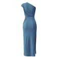 thumbnail image 4 of Txlixc Vestidos Largos para Mujer, Adulto Color Sólido Sin Mangas Un Hombro Plisado Abertura Lateral Slim Fit Vestido Femenino Txlixc Moda, 4 of 5
