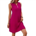 thumbnail image 3 of Vestido Holgado e Informal para Mujer, Corte A, Sin Mangas, Cuello en V, Elegante, Color Liso, para Verano 2025. Rosa Roja M, 3 of 8