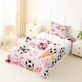 thumbnail image 3 of spefrowx Cute Soccer Bow Print Twin Sheets for Fans, Pink Ice Cream Waffle Bedding, 3 Pieces, 1 Flat Sheet, 1 Fitted Sheet and 1 Pillowcase, 3 of 6