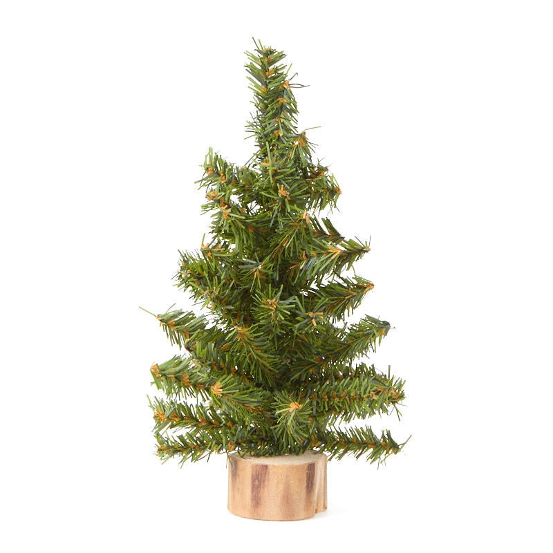 8" Mini Artificial Pine Trees with Real Wood Base Package of 4 Trees