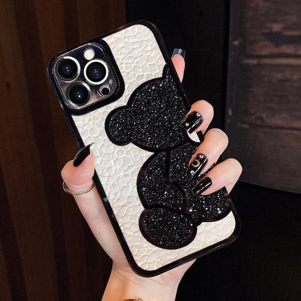 Funda De Teléfono Con Purpurina Diamond Bear Bling Para iPhone 14 12 11 13 Pro Max X XR XS 7 8 Plus SE3 Carcasa De Cuero Chapado De Lujo Silicona Suave Cubierta Trasera