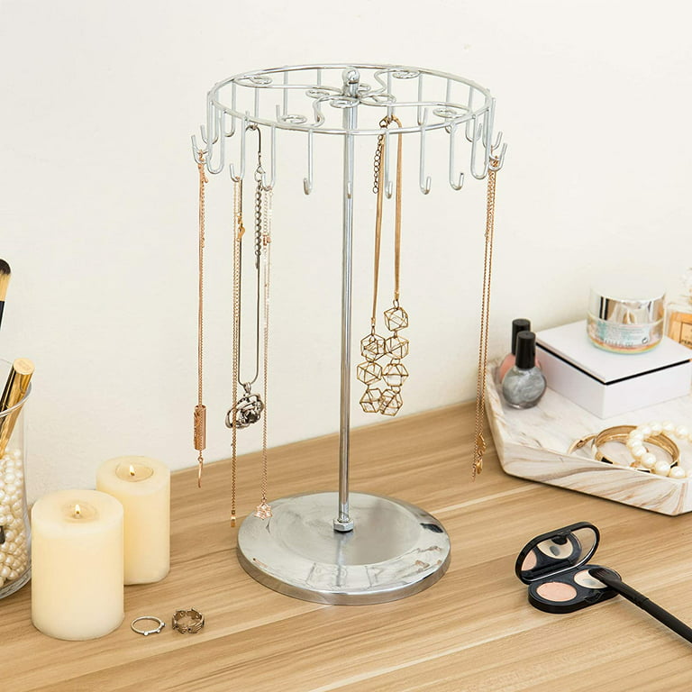 MyGift Silver Rotating Necklace Holder Bracelet Stand/Jewelry  Organizer/Jewelry Tree 