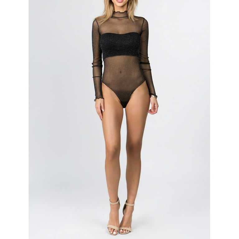 Just Sexy Lingerie Women s Lingerie Mesh Long Sleeve Teddy Black