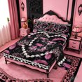 thumbnail image 2 of meiyoeat Cute Bow Monogrammed Full Size Sheets For Girls,Leopard Personalized Initial L Full Size Sheets For Women,4 Pieces, 2 of 6