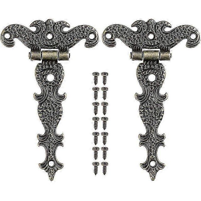 2x Retro Bronze Hinges Zinc Alloy Furniture Hinge with Screws for Jewelry Boxes Cupboard Doors