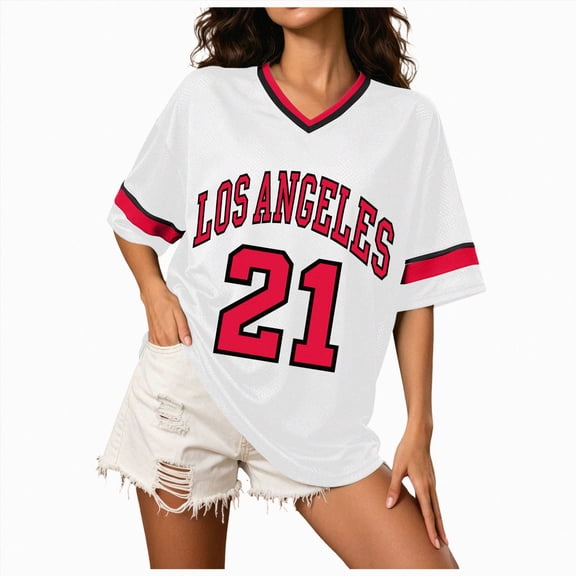 UOCUFY Women's Y2k Oversized Jersey Shirts Baggy Graphic Tees Number Football Custom Baseball Jersey Streetwear (Watermelon Red, XXL)