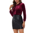 thumbnail image 4 of MODA NOVA Juniors Elegant Velvet Point Collar Long Sleeve Button Ruched Shirt Burgundy L, 4 of 5