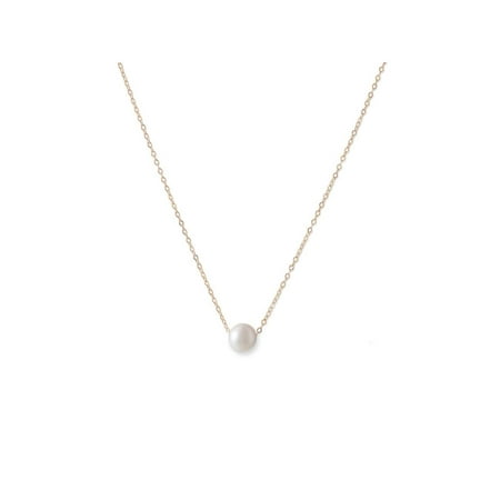 - 9mm Floating Cultured Freshwater Pearl Necklace 14k Yellow Gold