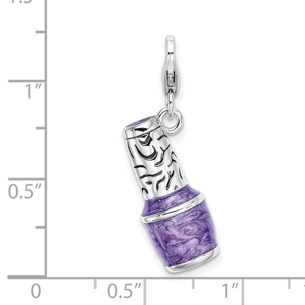Diamond2Deal 925 Sterling Silver Rhodium-Plated 3-D Enameled Purple Nail Polish Bottle Charm Pendant for Women