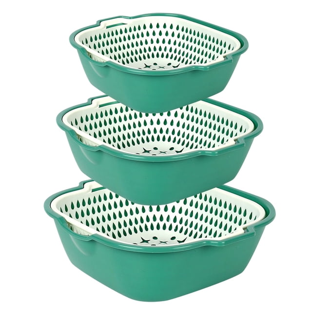 Binwennn Small Dish Rack Mat 6 PCS Kitchen Washing Bowl And Strainer Set Multifunctional Double Layered 𝖣𝗋𝖺𝗂𝗇 Basin And For Fruit Vegetables 6 PCS Kitchen Washing Bowl