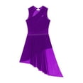 thumbnail image 4 of iiniim Women Rhinestone Lyrical Dance Dress Irregular Flowy Tulle Skirt Leotard Figure Ice Skating Dancewear Purple XL, 4 of 7