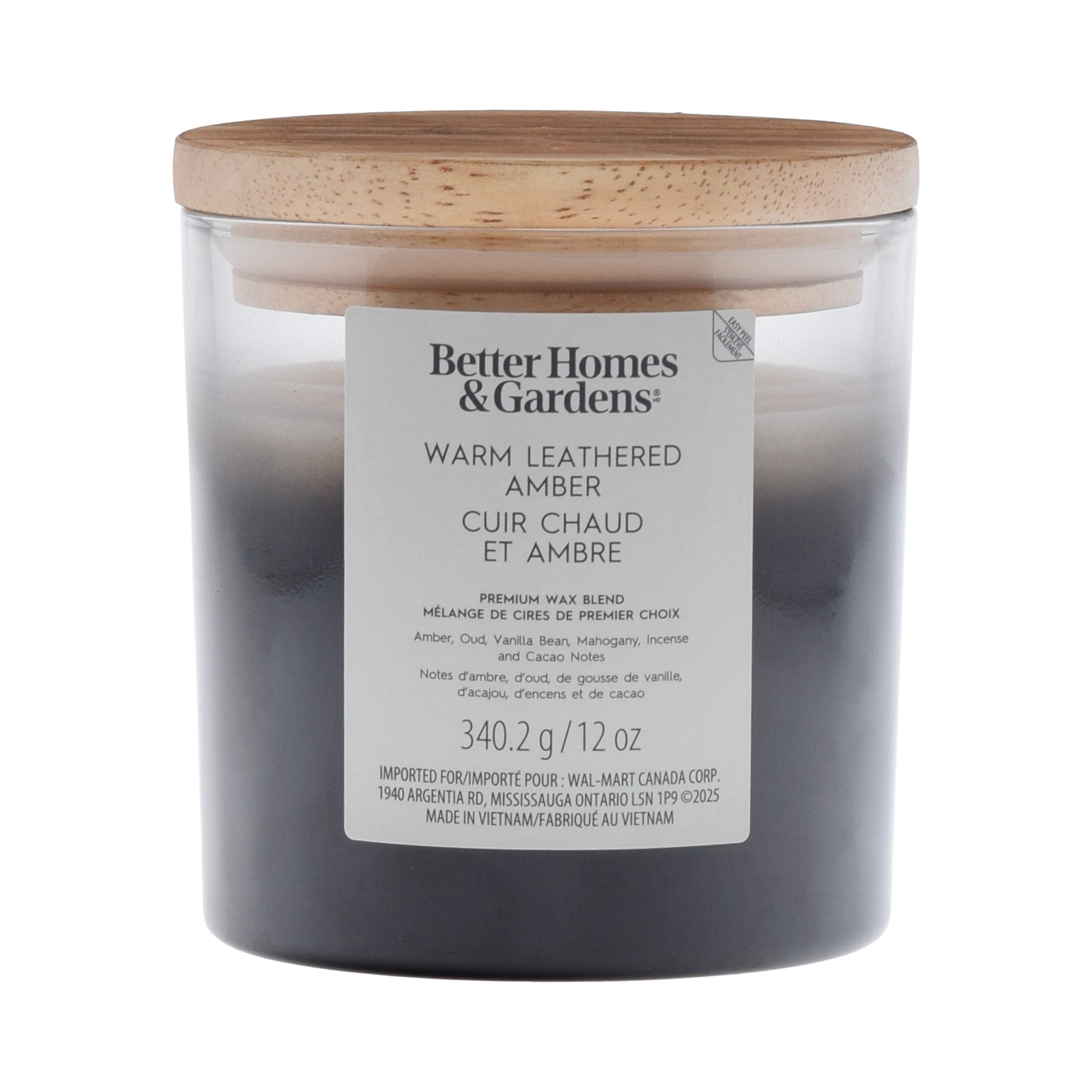 Bougie parfumée en pot ombré à 2 mèches à la cire de paraffine 12 oz Better Homes & Gardens, Cuir chaud et ambre Mélange de cire de paraffine